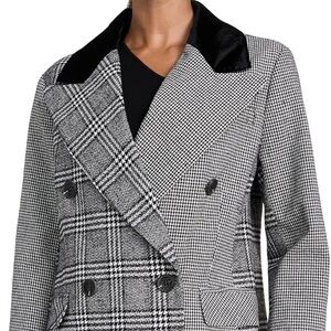 Avec Les Filles Houndstooth Mixed Media Double Breasted Blazer